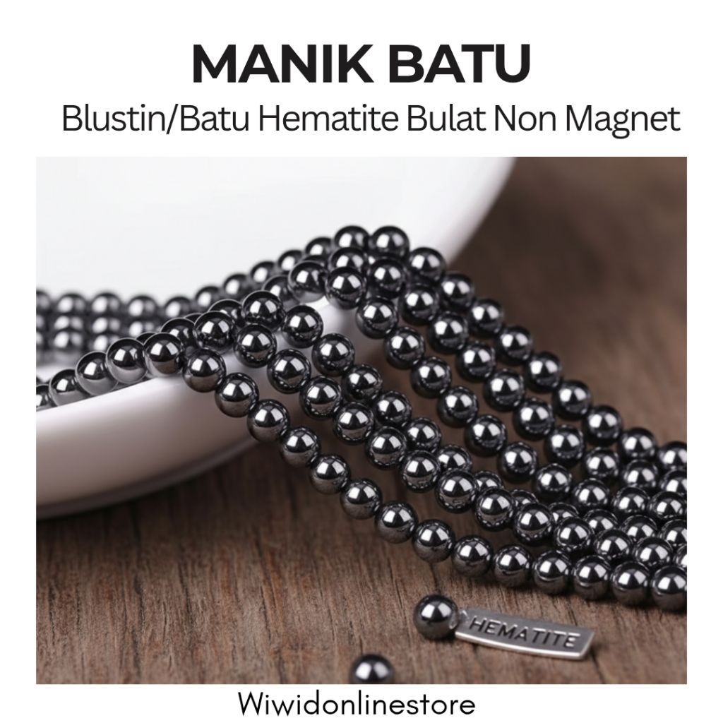 (1 untai) MANIK BATU HEMATITE/BLUSTIN BULAT