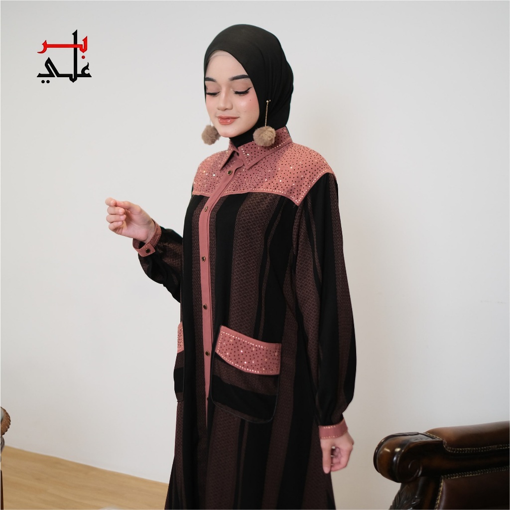 Biir Ali Collection Abaya Khas Saudi Bahan Adem Busui Friendly Semi Outer Full Payet 3 Warna Pilihan