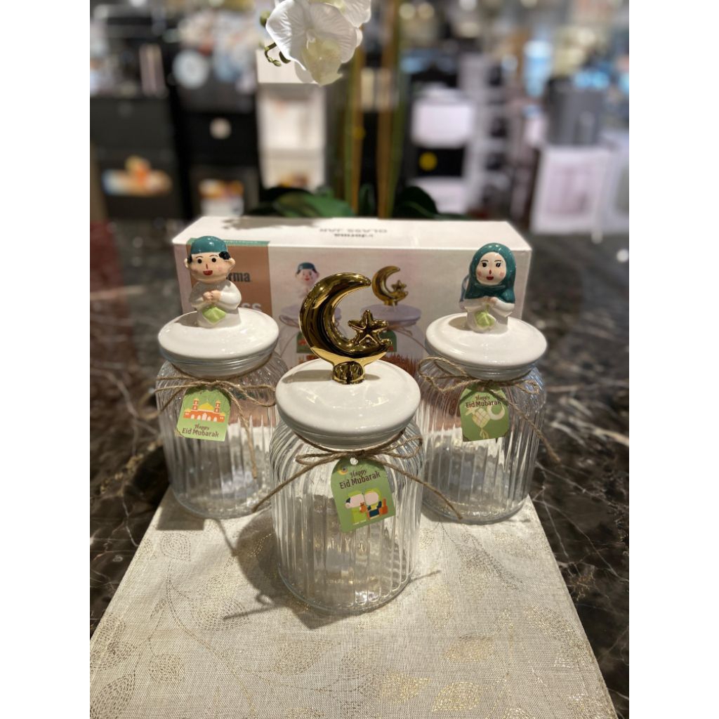 Informa stoples kaca Eid 3pcs 900ml/toples kue lebaran informa/toples lucu informa/toples kopi gul t