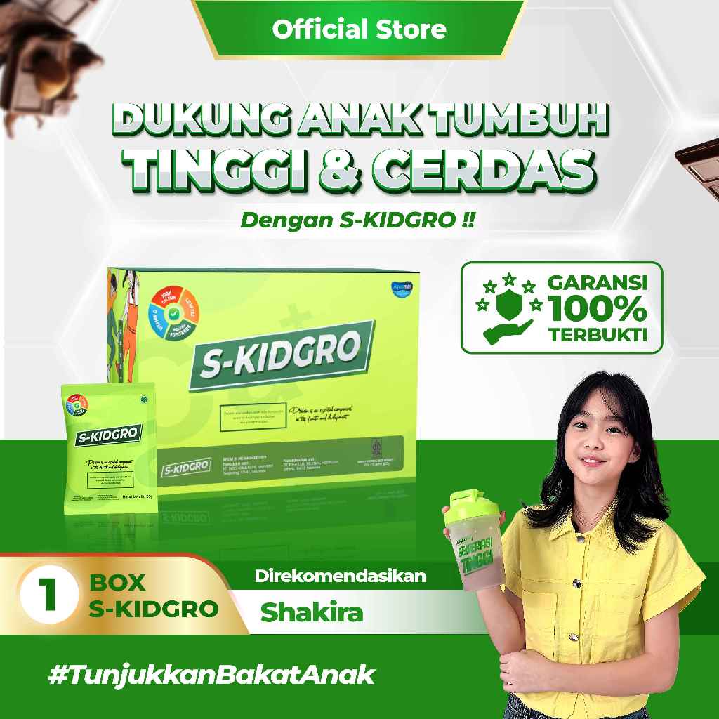 S-KIDGRO 1 BOX – Susu Peninggi Badan Anak Usia 2–15 Tahun Tinggi Kalsium & DHA