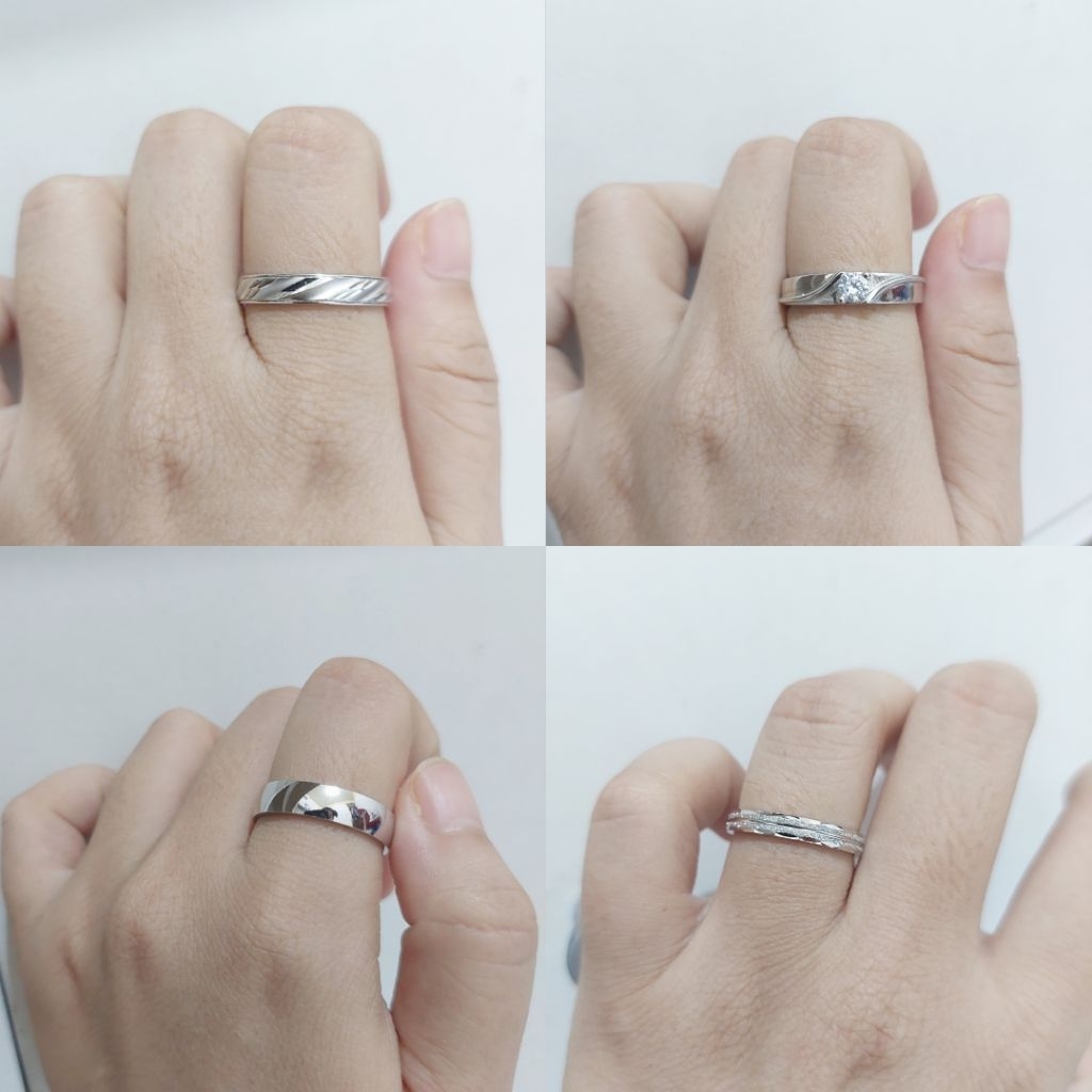 Cincin Simpel Polos Perak Asli 925 Lapis Emas Putih - Anti Karat - Perhiasan Wanita