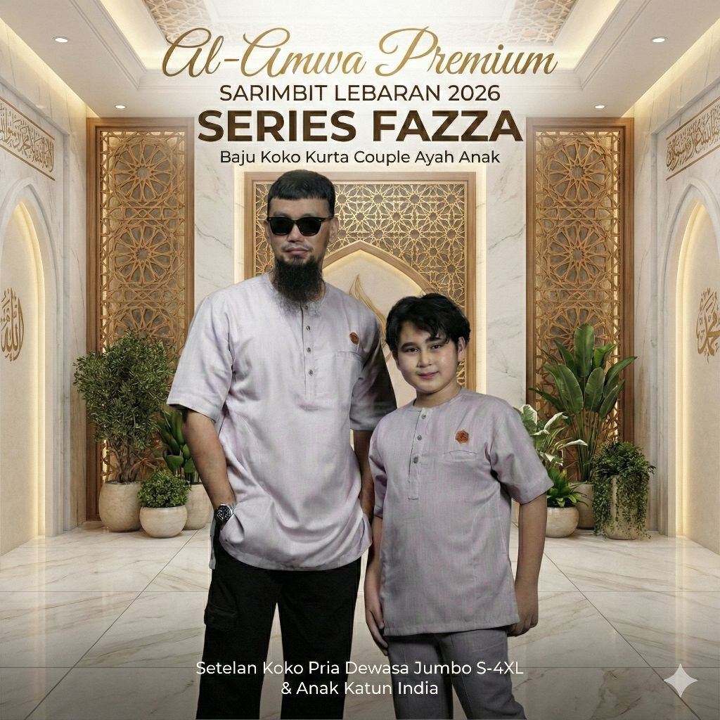 (Series Fazza) Baju Koko Kurta Couple Ayah Anak Sarimbit Lebaran 2026 Al-Amwa Premium - Setelan Koko