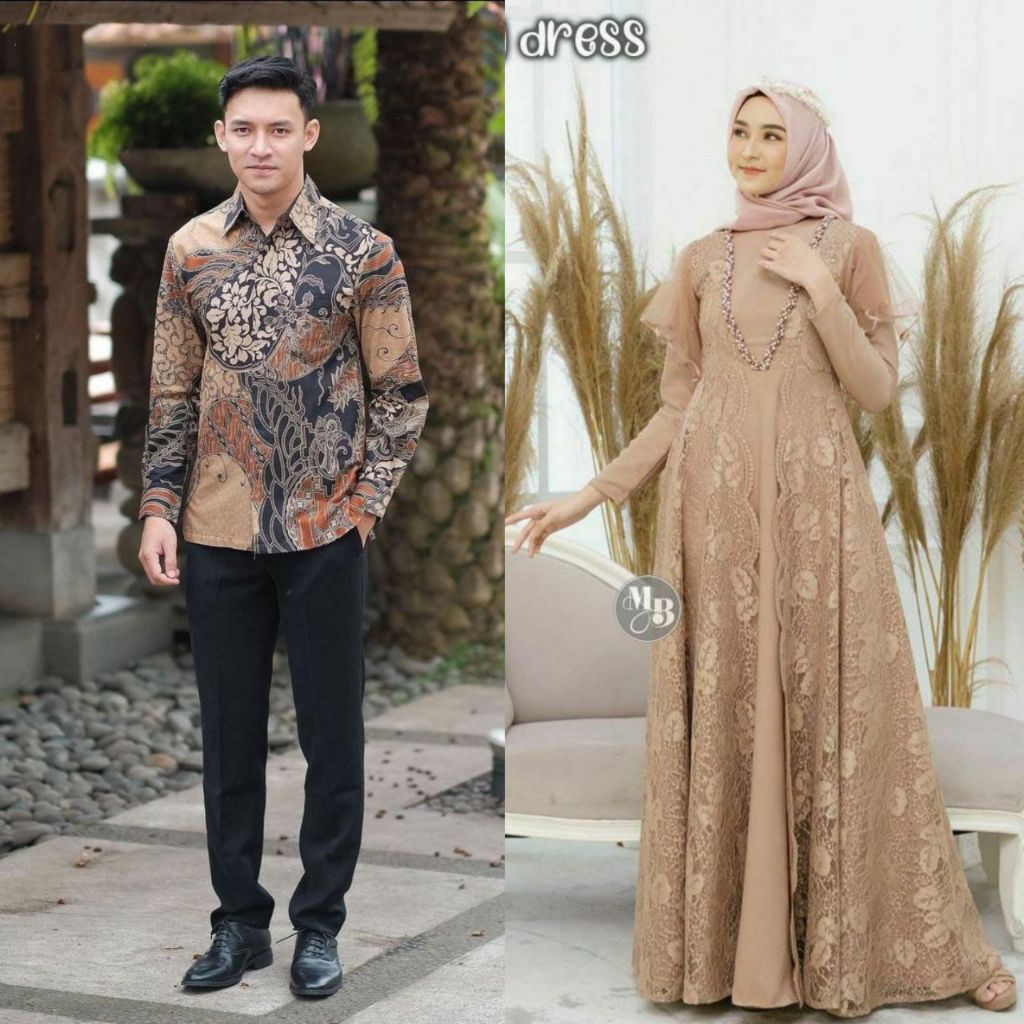 SET HARMONY DRESS NUDE ORI COUPLE KEMEJA PREMIUM / CUSTOM ANAK & JUMBO / BAJU SERAGAM BATIK PASANGAN