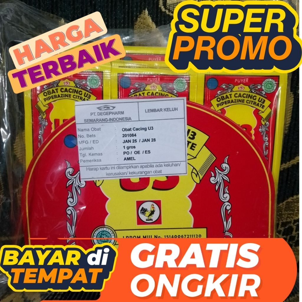 Obat cacing puyer U3  Aman untuk anak-anak dan dewasa 1 renceng 12 saset cap jamu jago