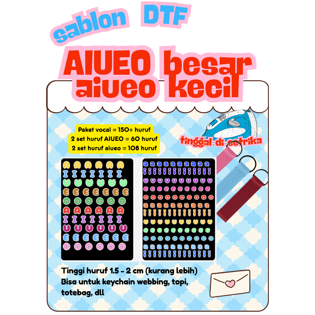 Sablon Huruf DTF Webbing Keychain Gantungan Kunci