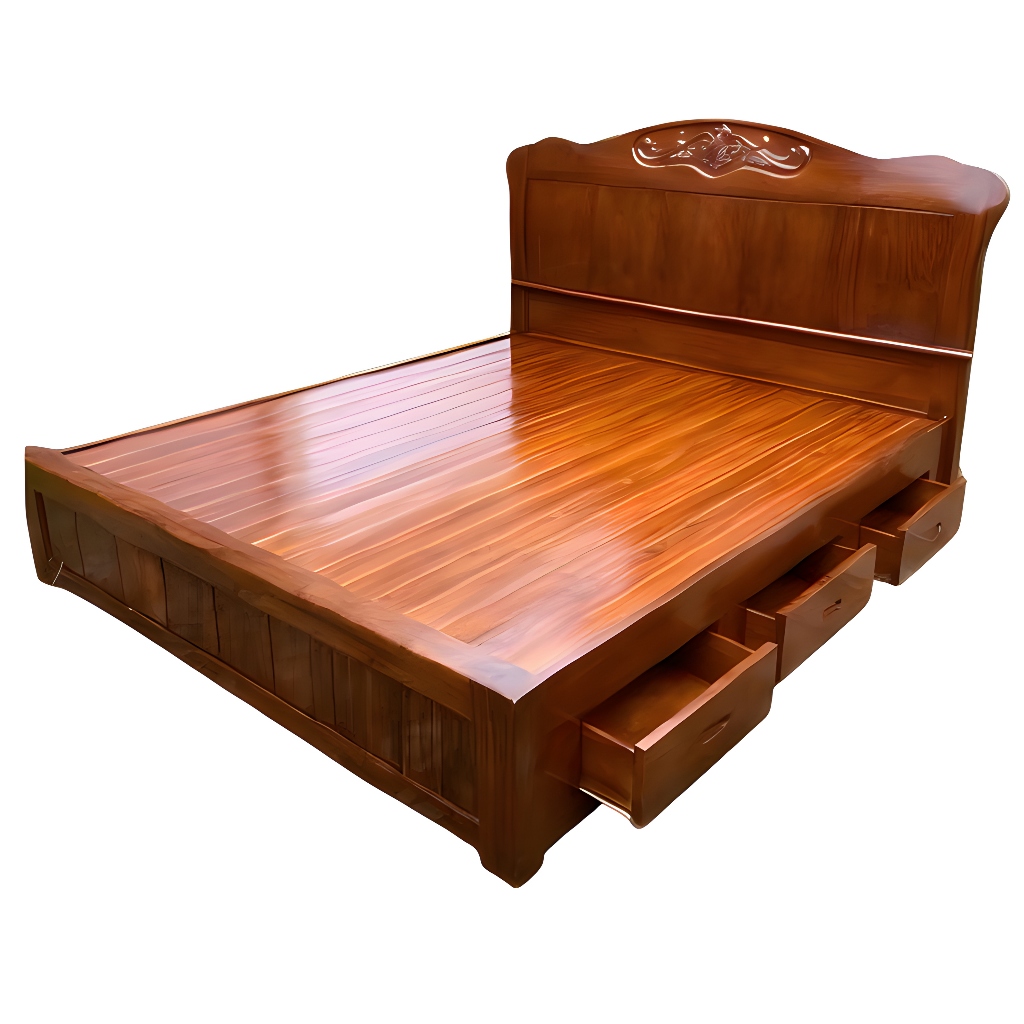 Dipan Jati Minimalis Laci 3 Tempat Tidur Kayu Solid Storage Bed Frame Laci Samping Klasik Kayu Jati 