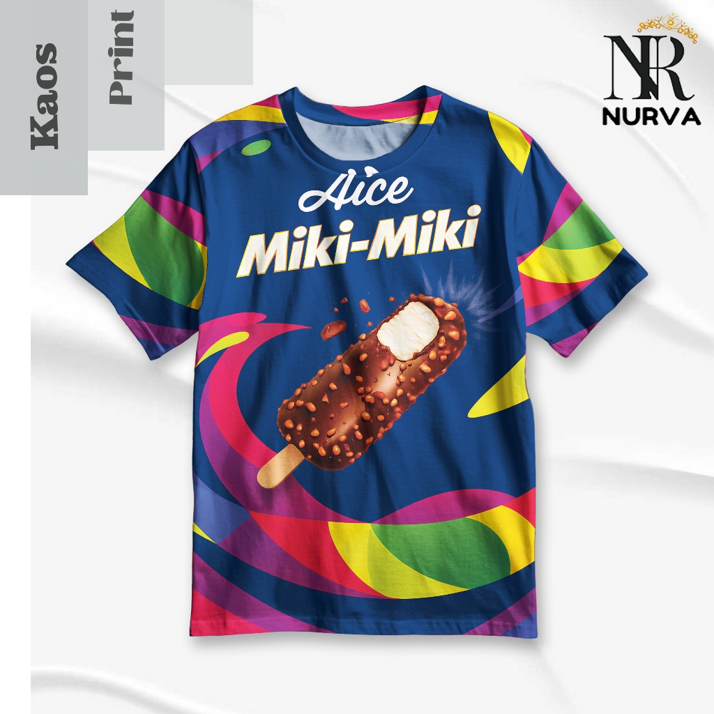 NURVA Kaos Full Print Motif Es Krim Aice Miki-Miki – Kaos Unisex Custom Lucu Lengan Pendek Premium B