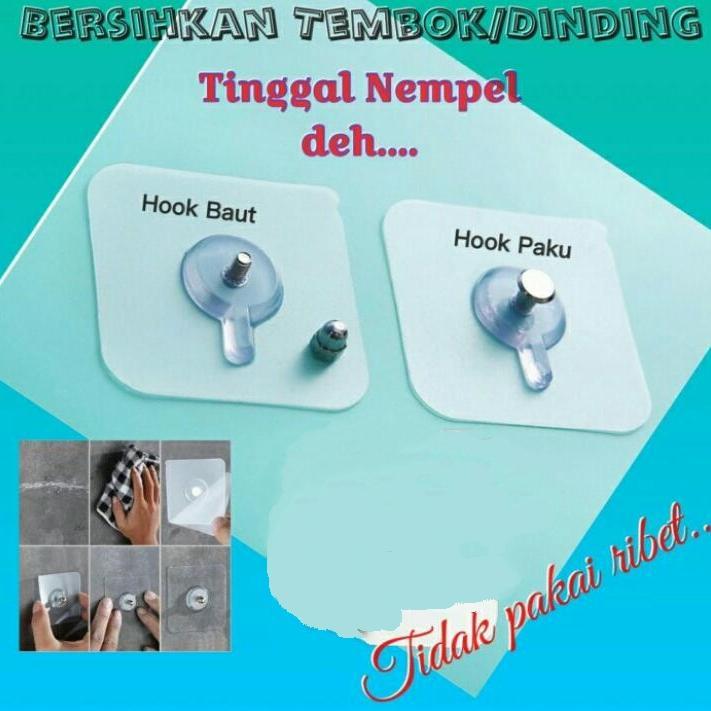 TEMPELAN HOOK BAUT PAKU / TEMPELAN DINDING AJAIB BAUT GANTUNGAN HOOK