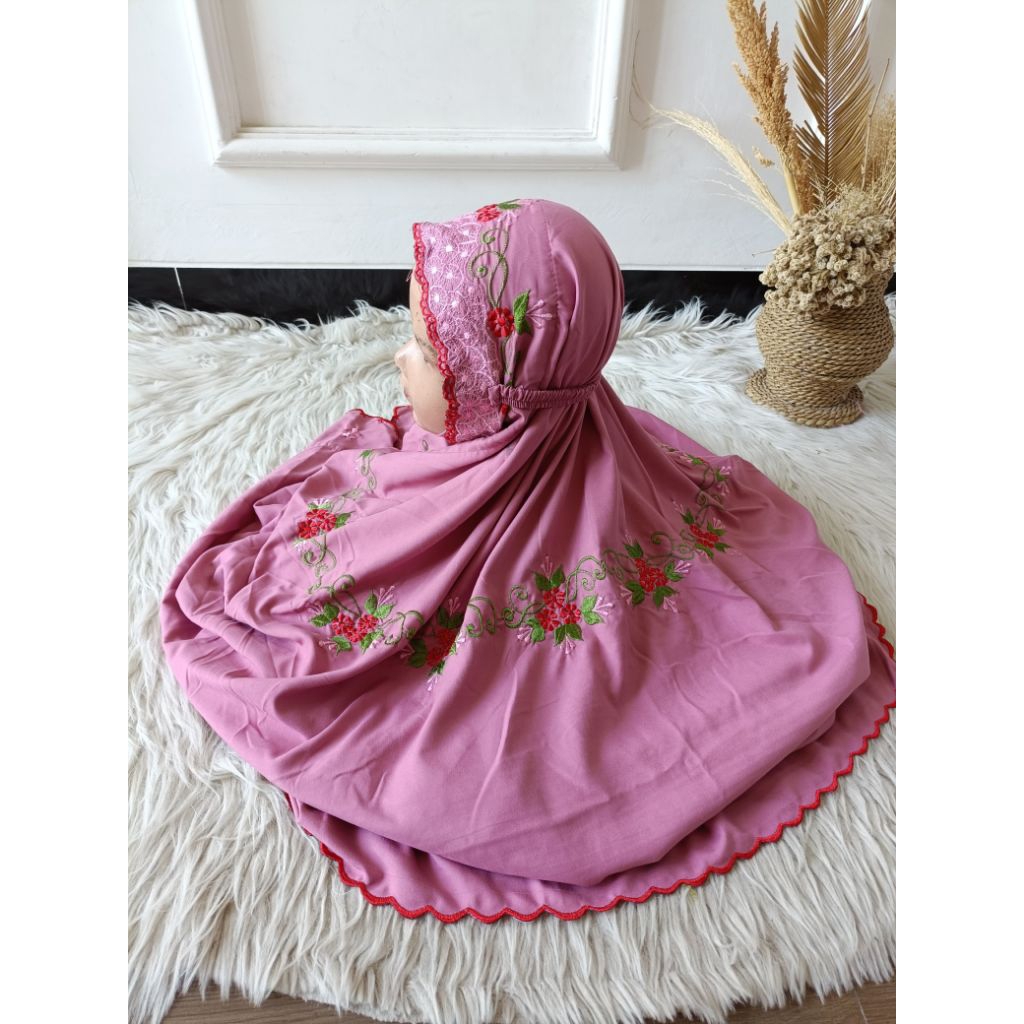 (Ready siap kirim) Mukena terusan anak Katun Mikro Bordir warna mukena anak L katun micro kelas 345 