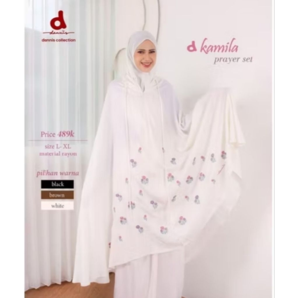 mukenah dewasa dannis,d'Kamila,UK.Xl,warna white,black,terbaru
