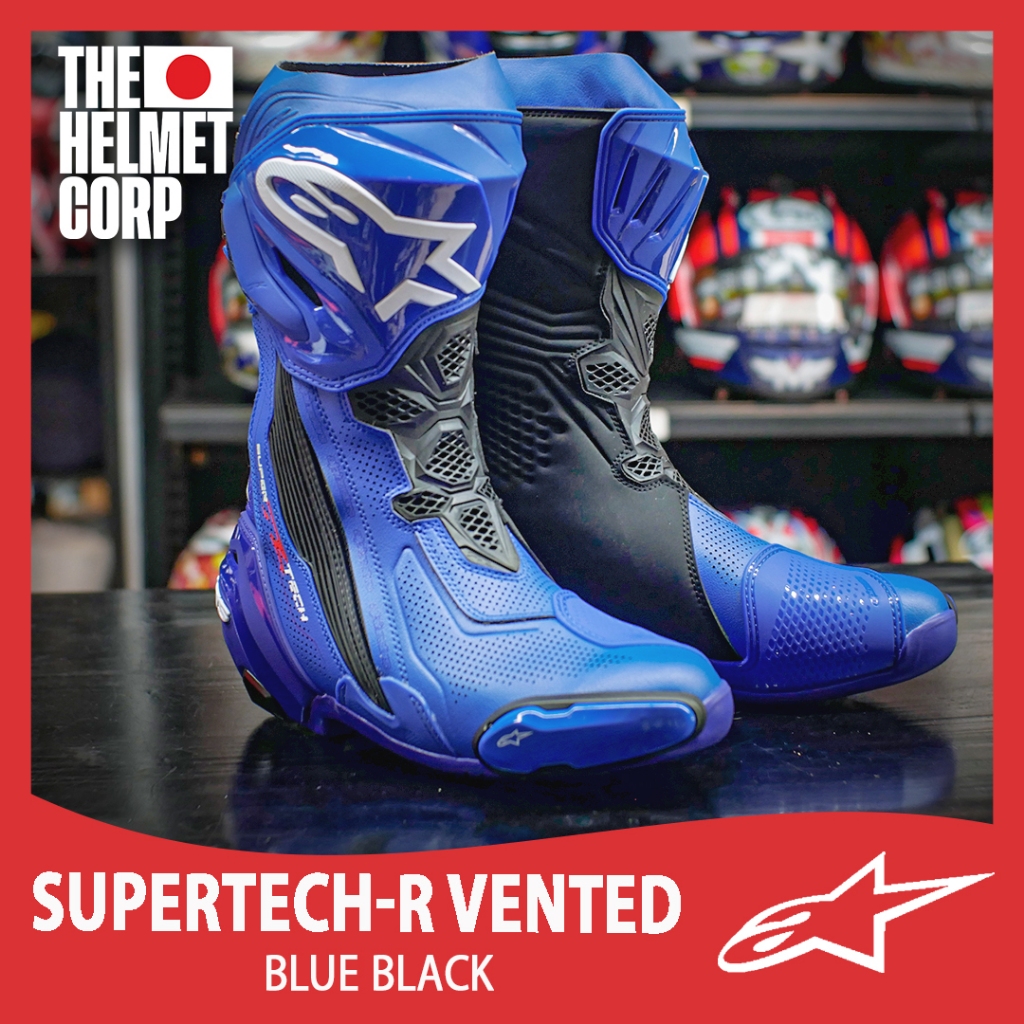SEPATU ALPINESTARS SUPERTECH-R BLUE BLACK RACE SHOES ORIGINAL TRACKDAY SHOES ALPINESTAR