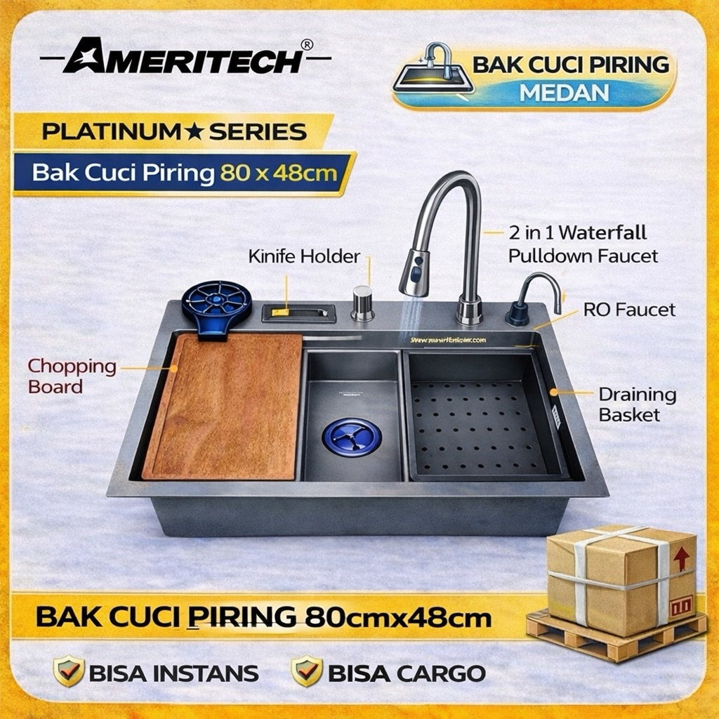 KITCHEN SINK RAINFALL 8048 BLACK PVD AMERITECH/BAK CUCI PIRING 8048 HITAM AMERITECH