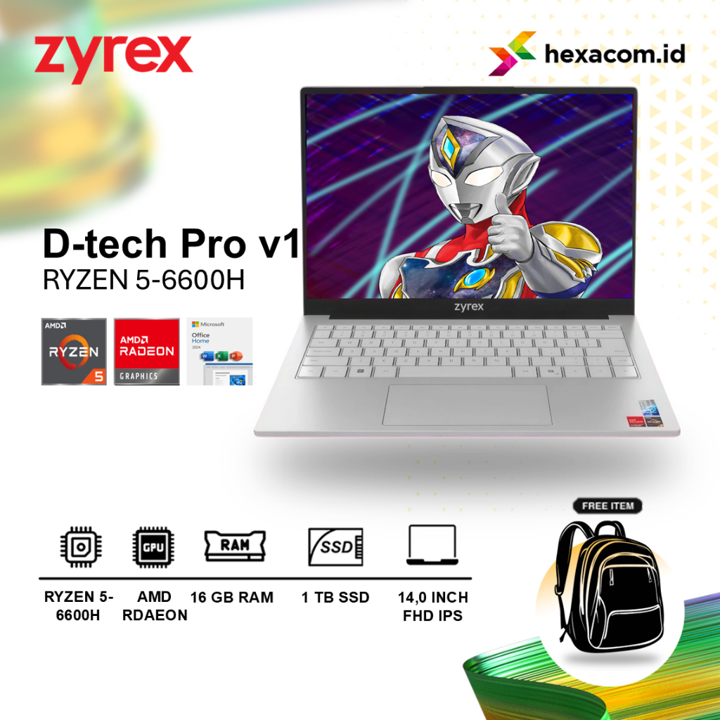 Laptop Zyrex D-TECH PRO V1 Ryzen 5 6600H 16GB 1TB SSD 14 inch FHD Windows 11 OHS