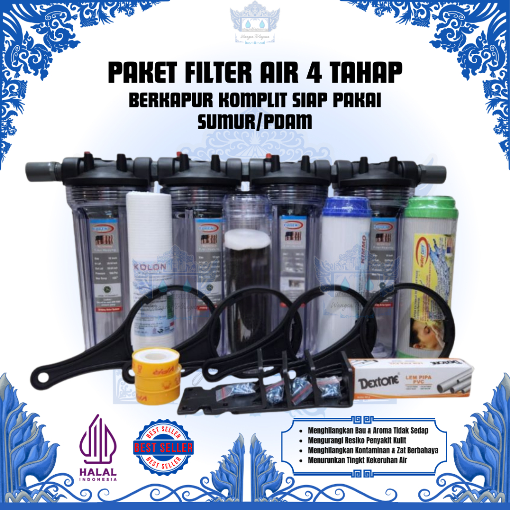 Paket Filter Air 4 Tahap SIAP PAKAI Air Keruh Filter Air Sumur dan PDAM Anti Kuning Bau 1/2 dan 3/4 