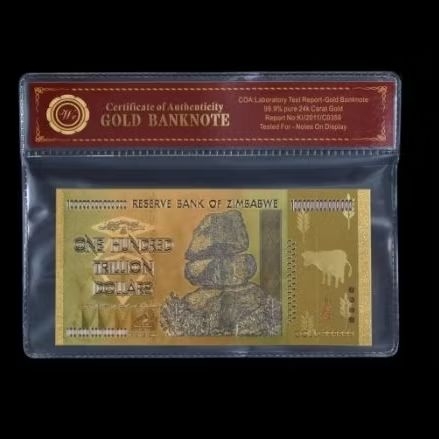 Koleksi Uang Gold Foil Zimbabwe 100 Triliun Plus Fodder Unik