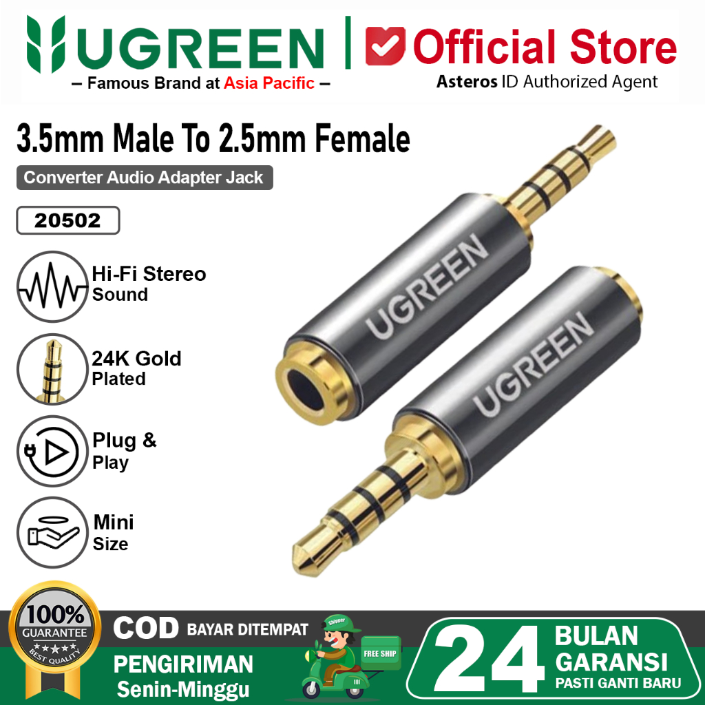 UGREEN Audio Jack 2.5mm Female to 3.5mm Male Adapter Converter HiFi Sound Stereo 20502
