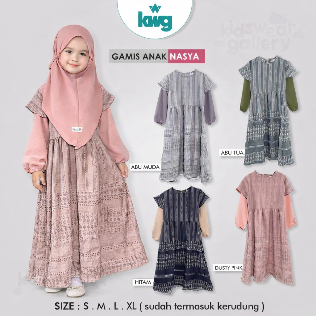 Gamis Anak Perempuan Bahan Crinkle Gamis Nasya untuk usia  2-8 Tahun