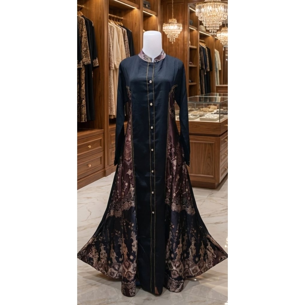 Gamis Abaya Butik Eksklusif Premium Black Edition Original SACHI - Dress Muslim Pesta Silk Motif Etn