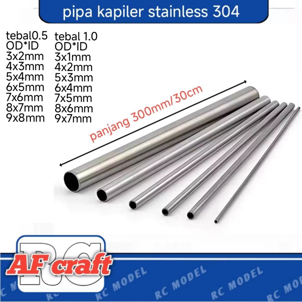 pipa kapiler stainless 304 tebal 0.5 1.0. 3mm 4mm 5mm 6mm 7mm 8mm 9mm