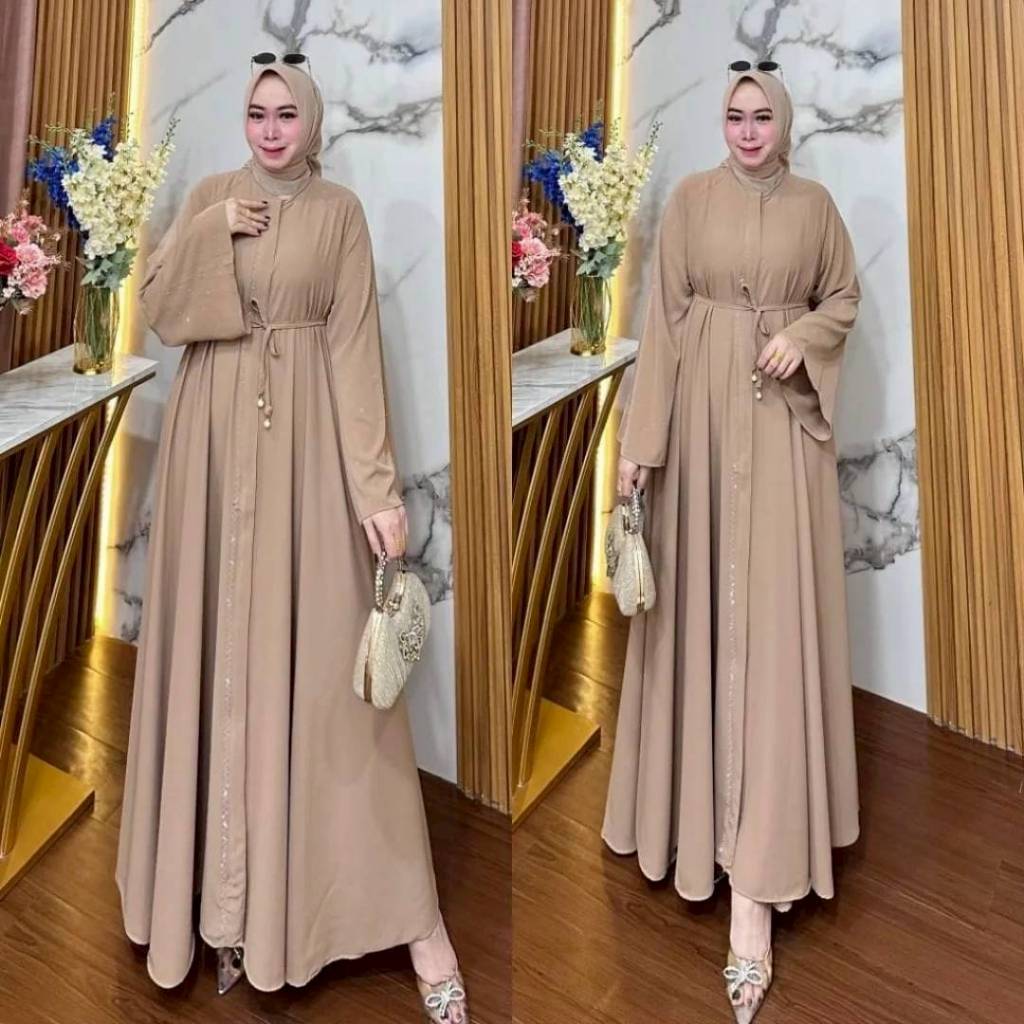 Baju Muslim Wanita Mecca Abaya Dress Tren 2026 Warna Mocca Gamis Brukat Mewah Kondangan Lebaran Cod