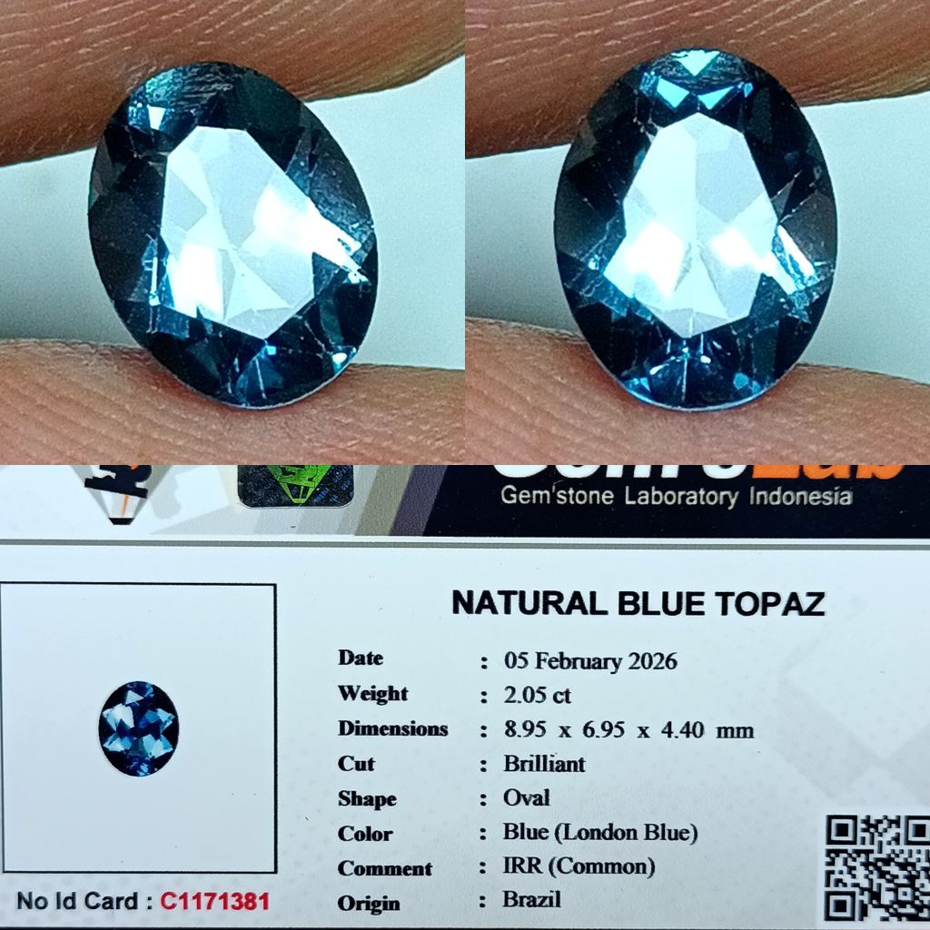 NATURAL BLUE TOPAZ LONDON IRR GOOD LUSTER BRAZIL MEMO GLI LAB