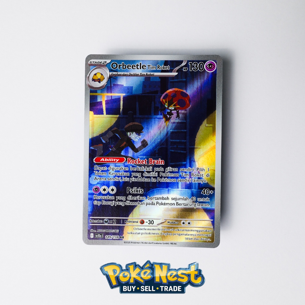 POKEMON Orbeetle Tim Roket 149/138 AR SV10s Kondisi MINT Original Indonesia