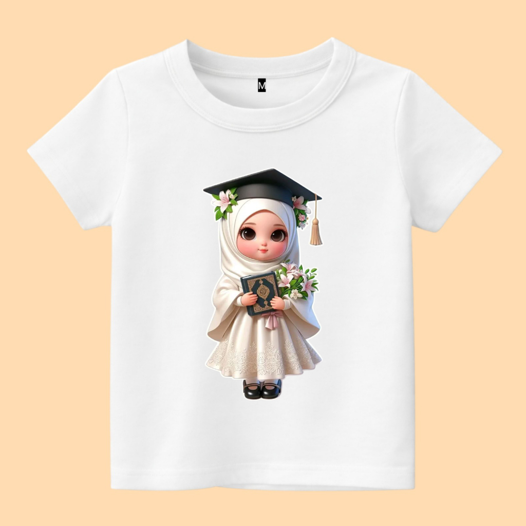 Baju kaos anak gambar perempuan hijab wisuda