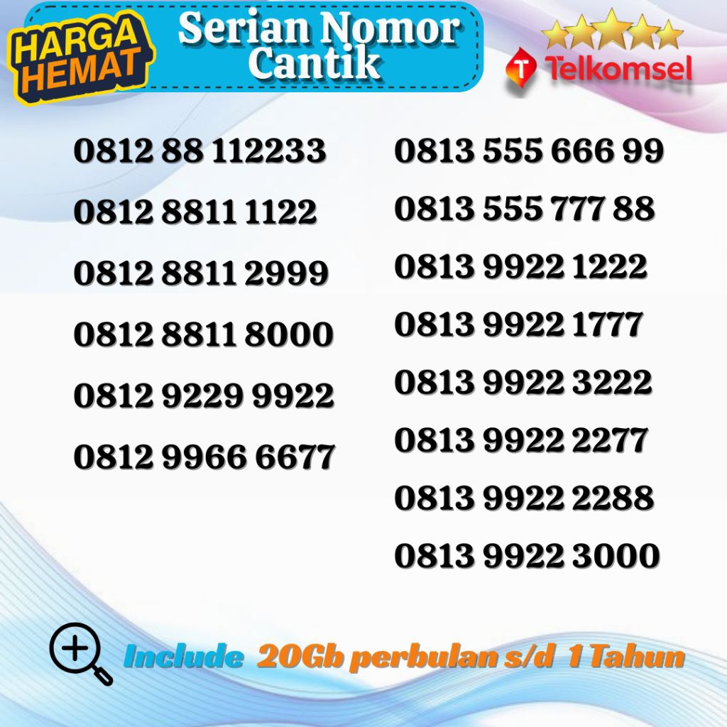 Nomor Cantik TELKOMSEL 5G kuota 260gb Kartu Perdana Nocan