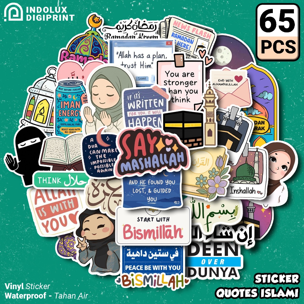 Stiker Islami Quotes 65 Pcs Sticker Aesthetic Muslim Pack Idul Fitri Untuk Botol Laptop Tumbler