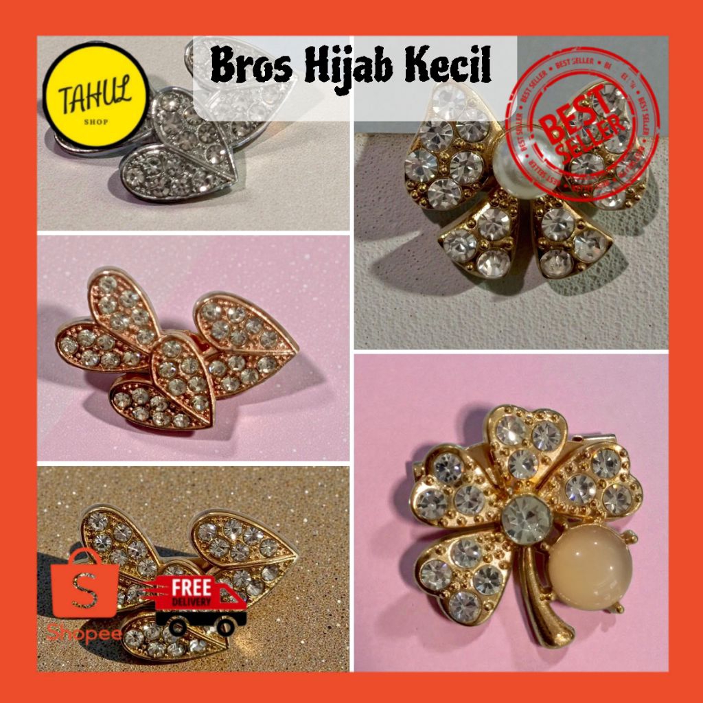 1 Pcs Bross Hijab kecil dagu Bunga, pita, love bentuk permata Bros Hijab Kualitas Premium / bros dag