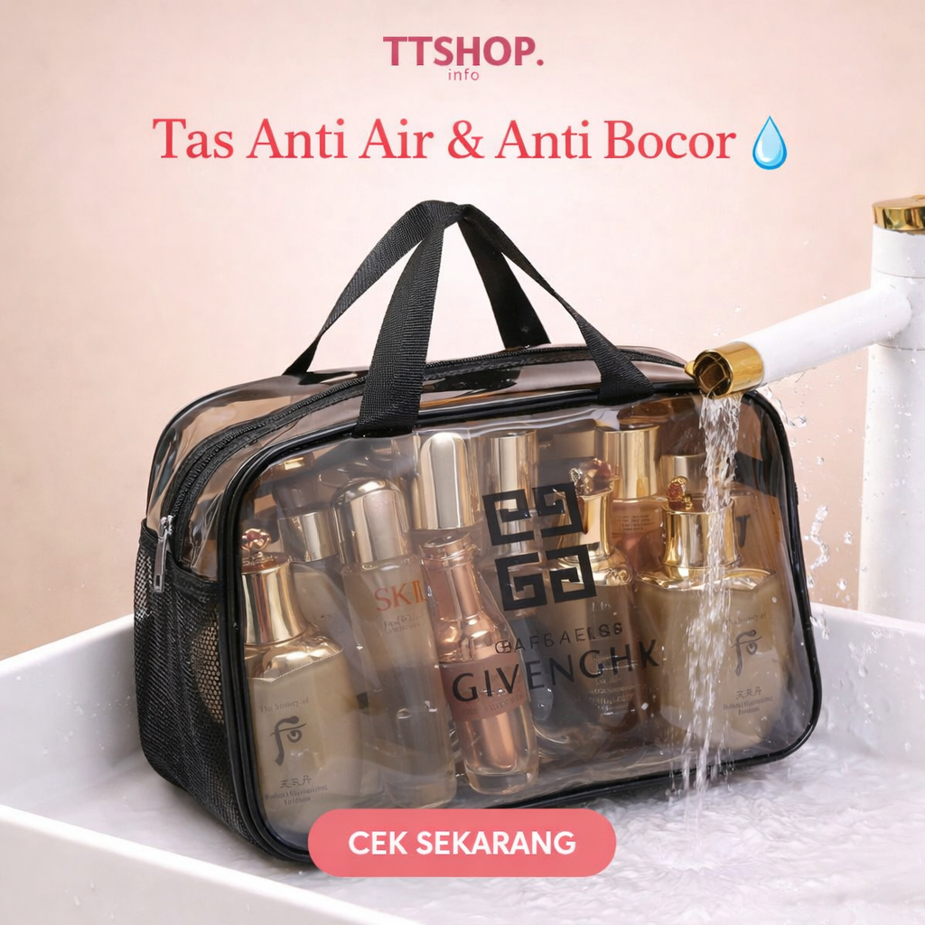 Washbag Double Layer Tas Make Up Kosmetik Tas Travel Organizer 2 Layer Transblack (91066P)
