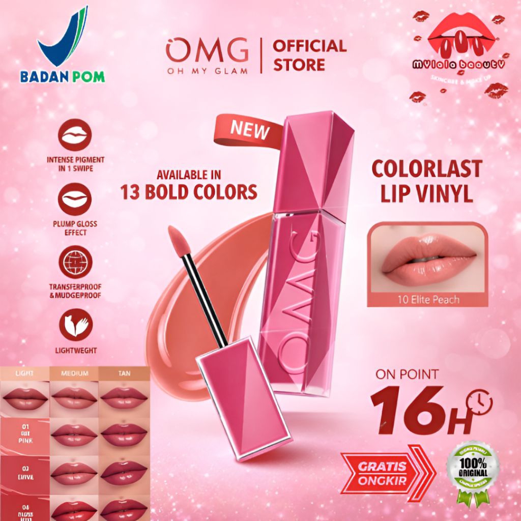 OMG OH MY GLAM Colorlast Lip Vinyl 2.5 g Transferproof Gloss Longlasting Stain Tahan Lama | MYLALA B