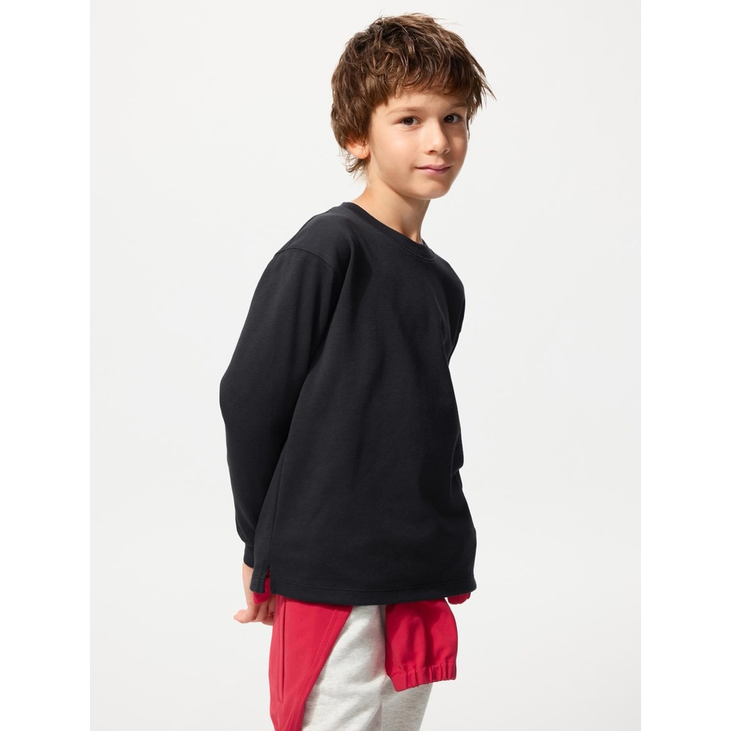 Uniqlo KIDS Airism Cotton Crew Neck T-Shirt Long Sleeve Black