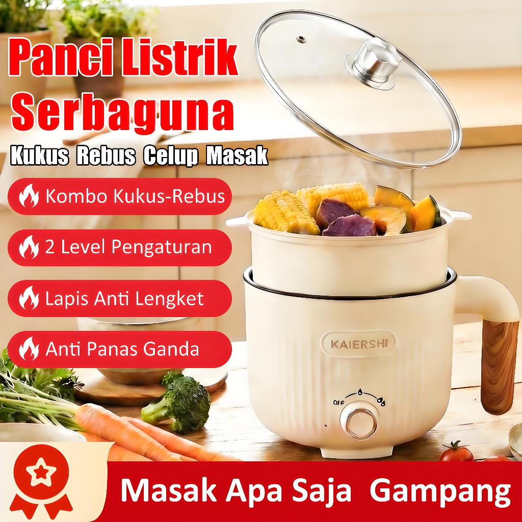 [2 in 1] Panci Listrik 2 Lapis  - Untuk Kukus & Rebus Sekaligus, Anti Lengket, Pengatur Suhu, Prakti
