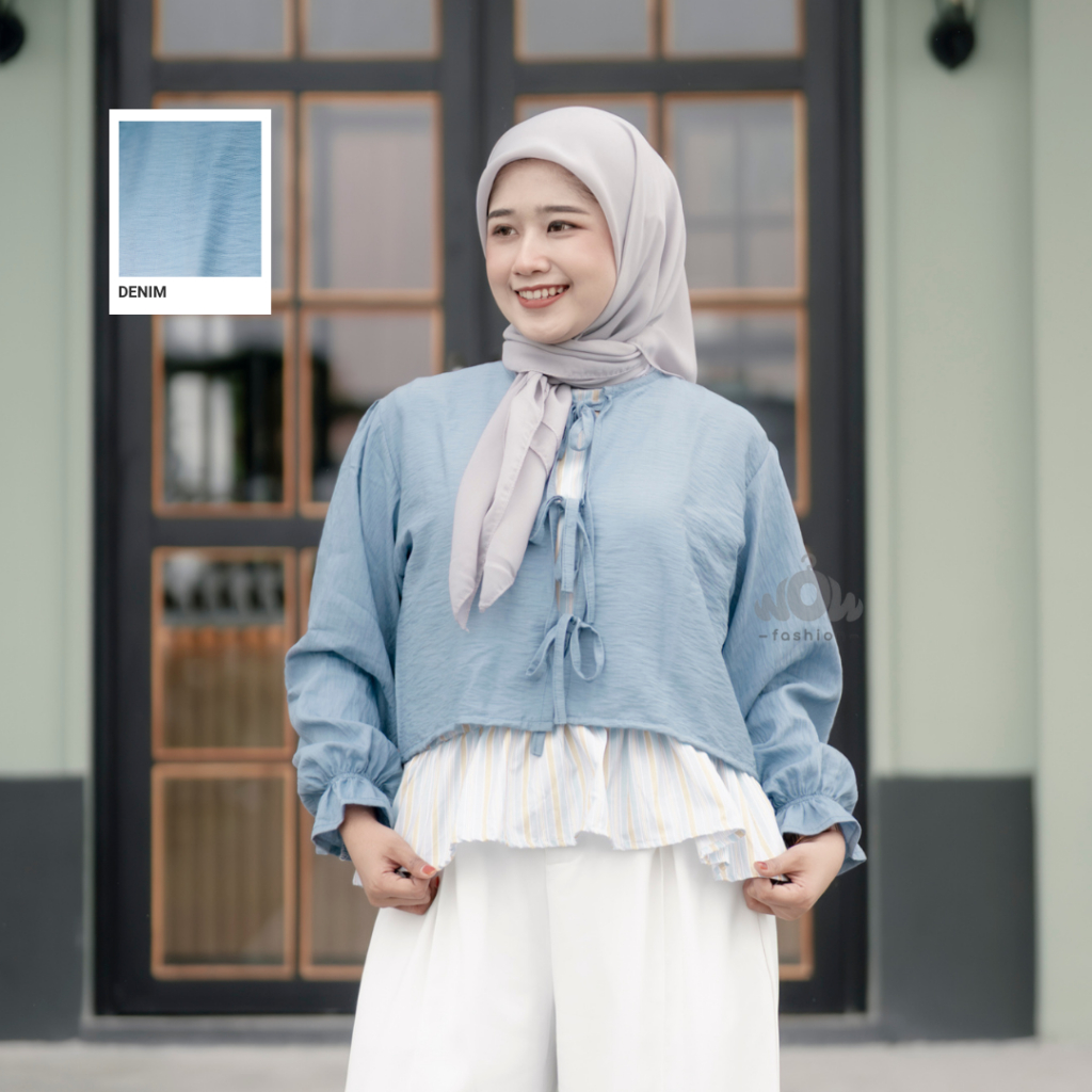 WOW - Wicha Outer Crop Polo Linen Coquette Cardigan Tali Pita