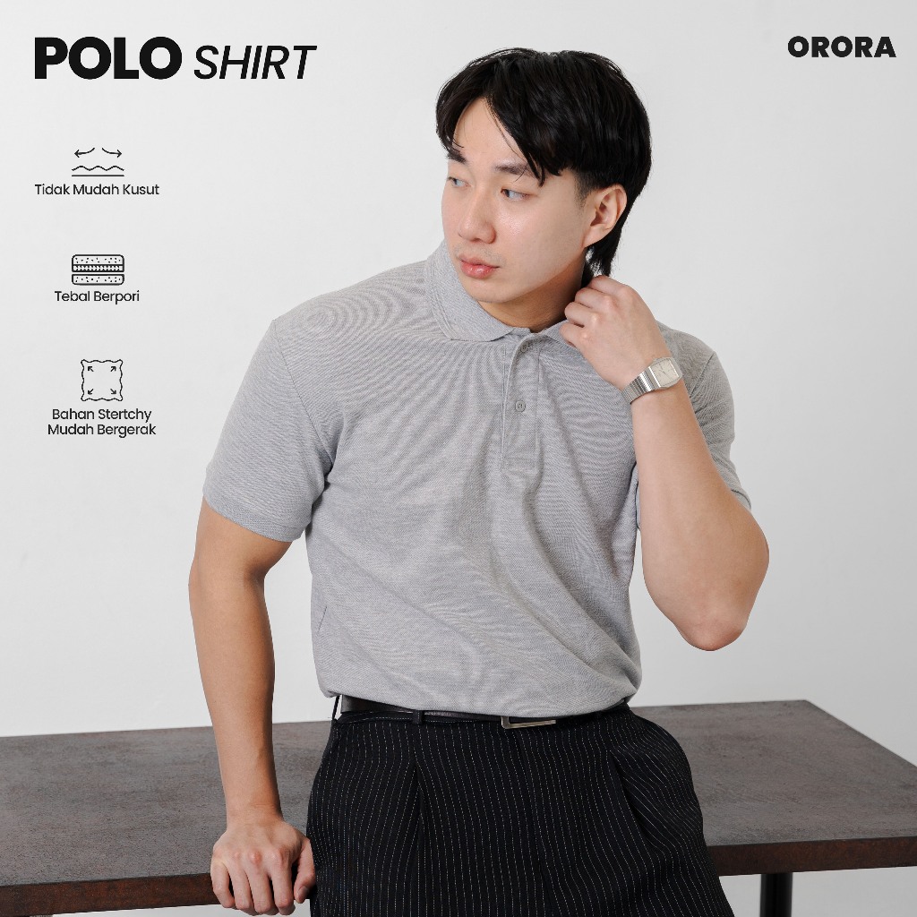 ORORA Kaos Polo Pria | Polo Shirt Kaos Kerah Pria | Kaos Berkerah Pria Premium Kaos Polo Abu Misty