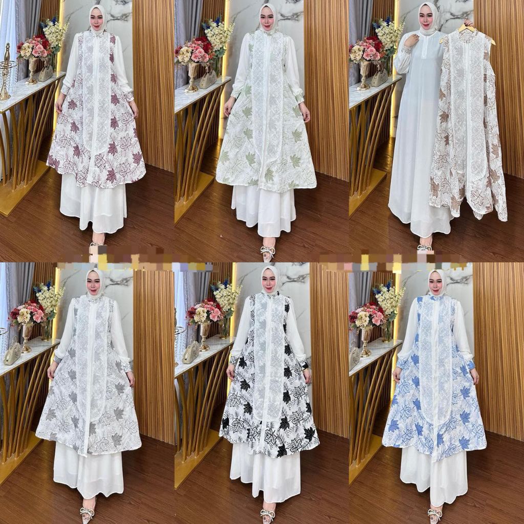 gamis putih polos, rompi katun bordir