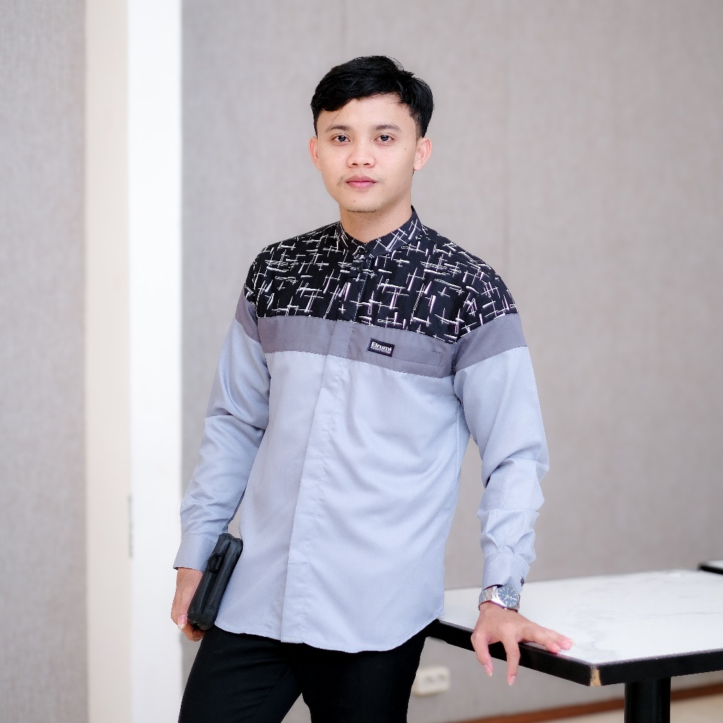 Baju Koko Pria Dewasa Lengan Panjang Elrumi Motif Senopati Kombinasi Batik