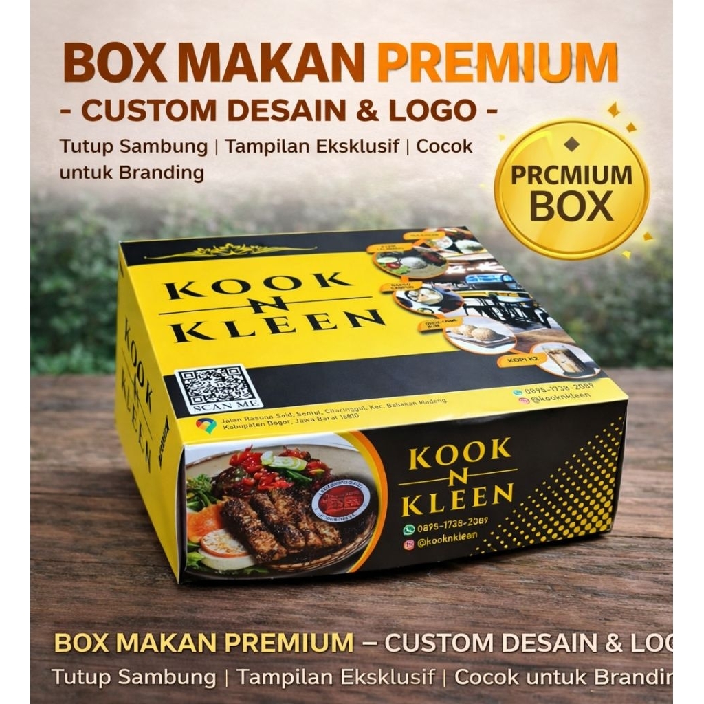 Box Makan Premium Custom Logo | Kemasan Makanan Eksklusif Tutup Sambung | Bisa Desain Sendiri | Raja