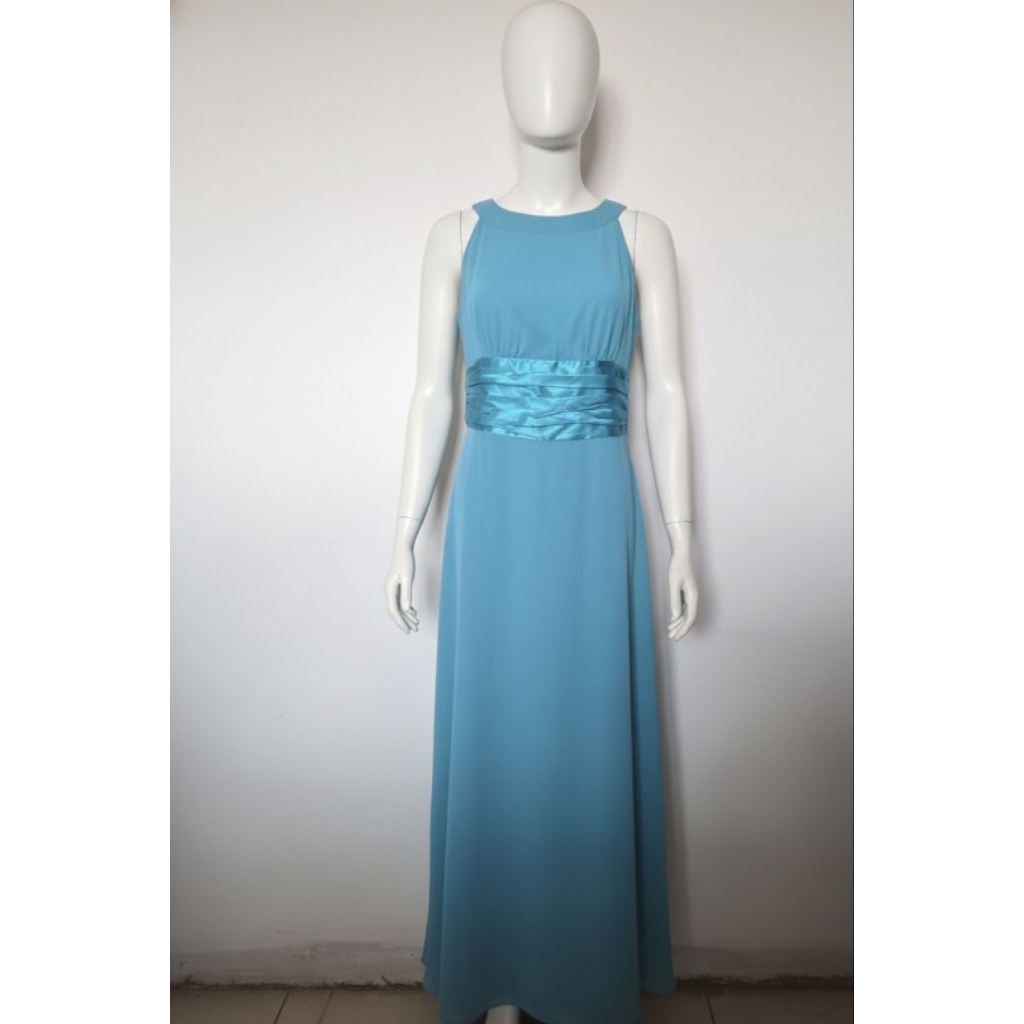 Gaun Pesta Panjang David's Bridal Biru Turquoise Anggun dan Elegan