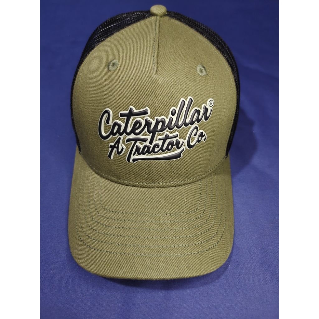 Topi Caterpillar / CAT hat Trucker Baru Original 100% - Green Army Black