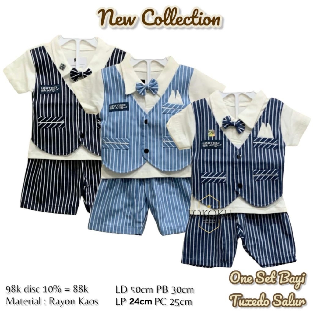 TOKOKU One Set Anak Laki - laki Tuxedo Salur Kecil Rayon Kaos Twill Premium