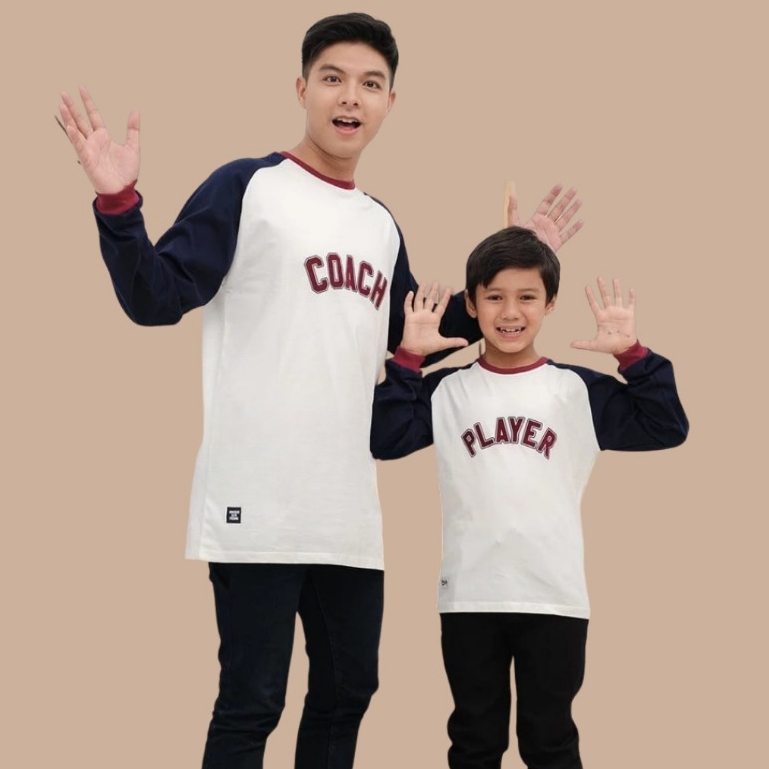Kaos Pria Couple Ayah dan anak lak-laki Baju Pasangan Keluarga Lengan panjang Coach Player Bw Navy