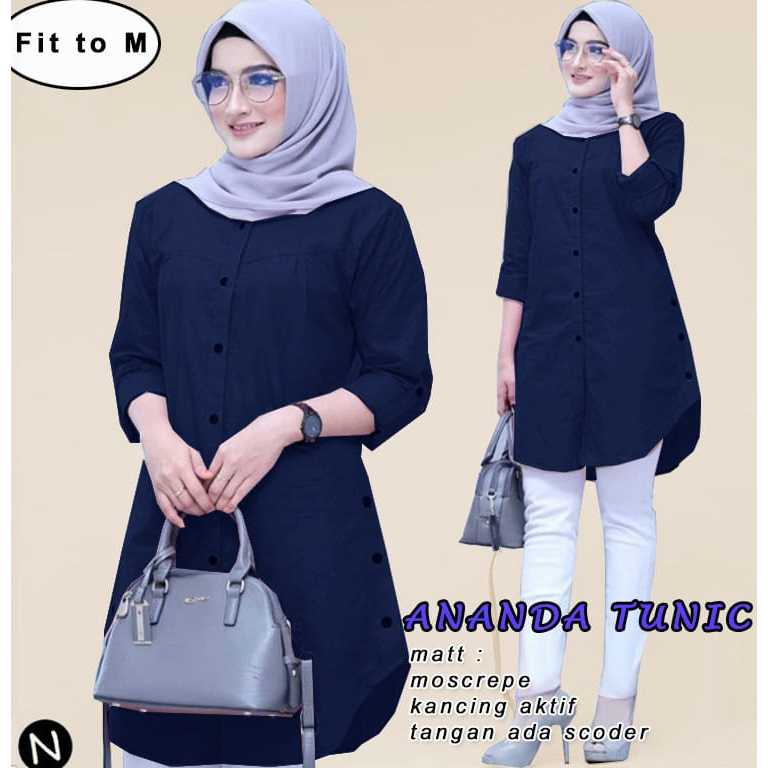 Baju Muslim Cewek Ananda tunic M (navy) tunic (moscrepe) fit to M