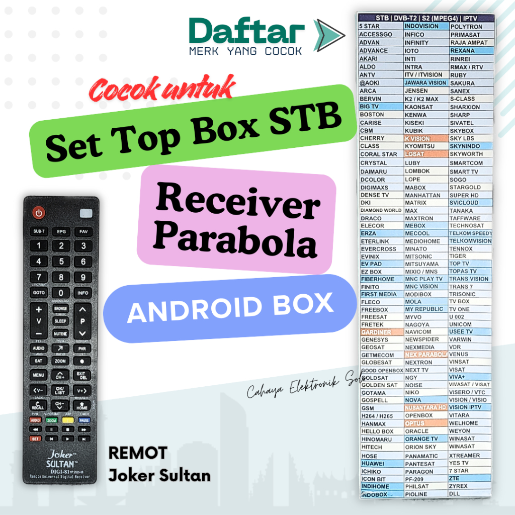 Remot Set Top box Parabola Android Box Sultan Joker Universal STB Decoder Matrix Apple Evercoss Matr