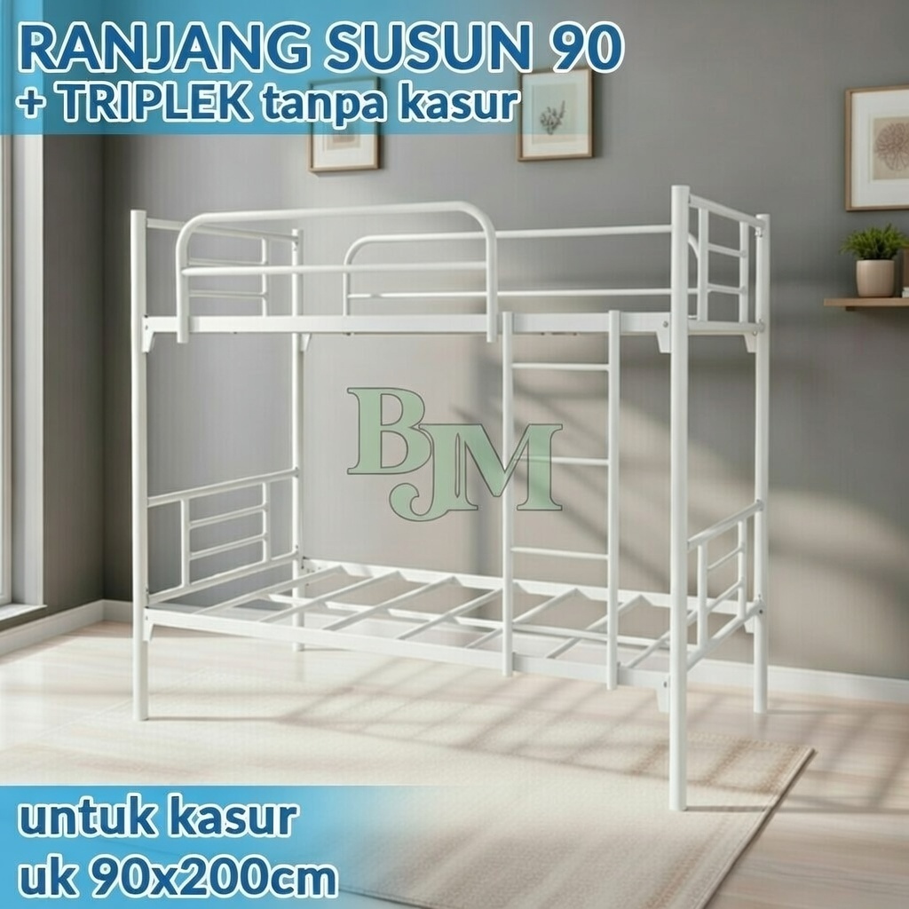 RANJANG SUSUN 90 + TRIPLEK RANJANG TINGKAT RANJANG 2 SUSUN RANJANG BESI BUNKBED PUTIH