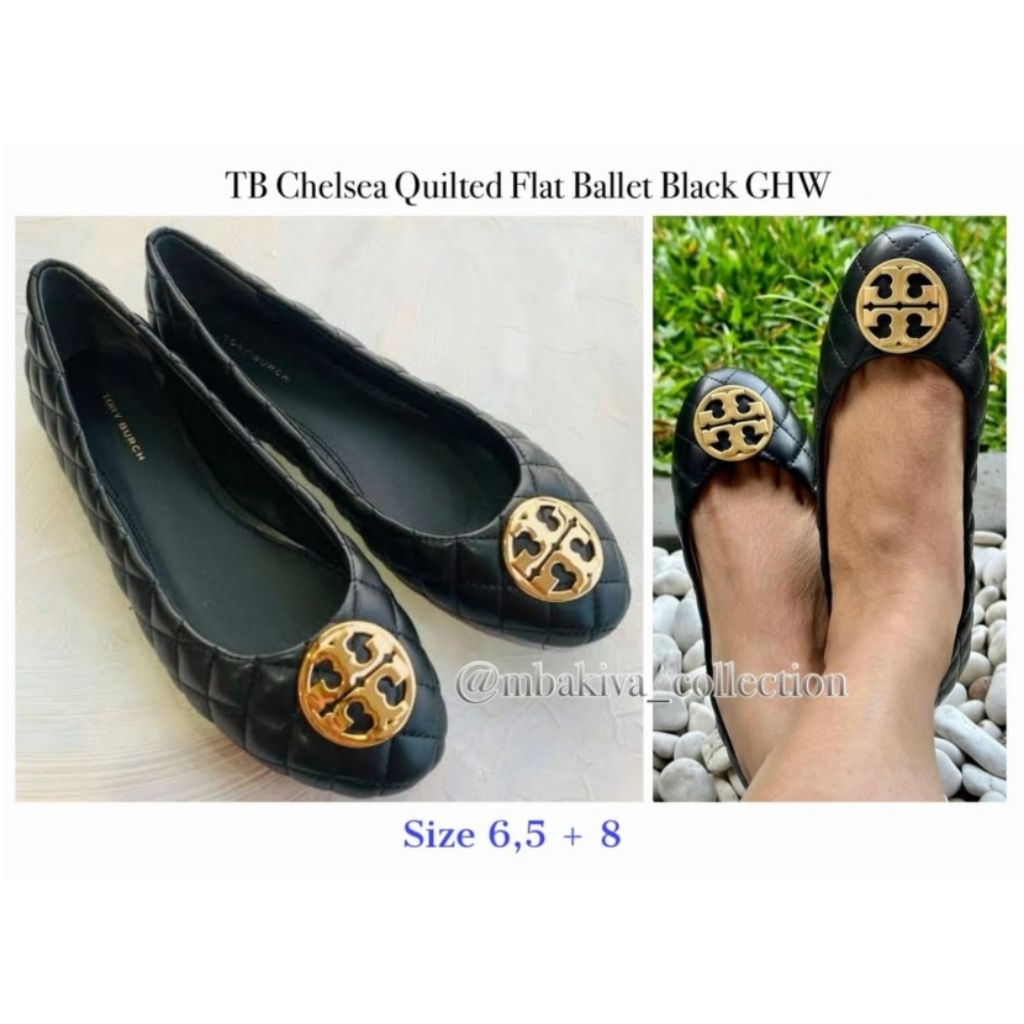 TB Chelsea Quilted Flat Ballet Black GHW