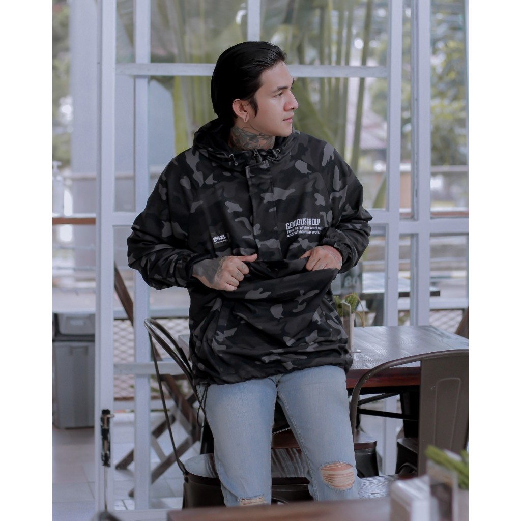 Jaket Cagaoule Loreng  Casual Waterproof Original Jaket Windbreaker Jaket Pria