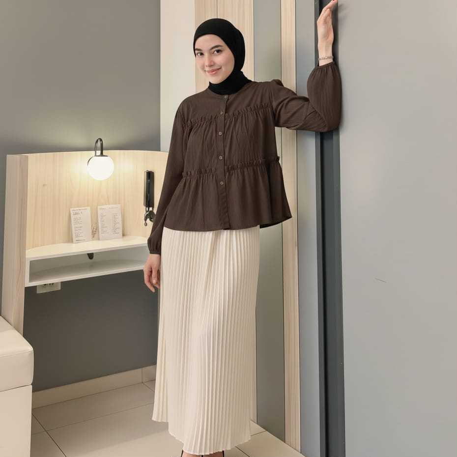 MIRA BLOUSE korean wanita - Blouse Korea Wanita Ruffel Linen - Blouse Atasan Kerut - Blouse Croptop 