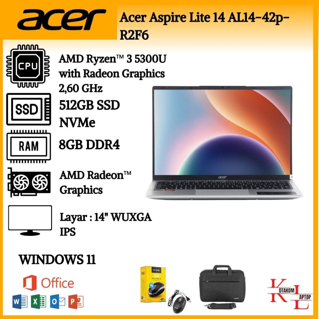Acer Aspire Lite 14 AL14-42p-R2F6 with Ryzen 3 5000 and 8GB RAM and Co Pilot Key